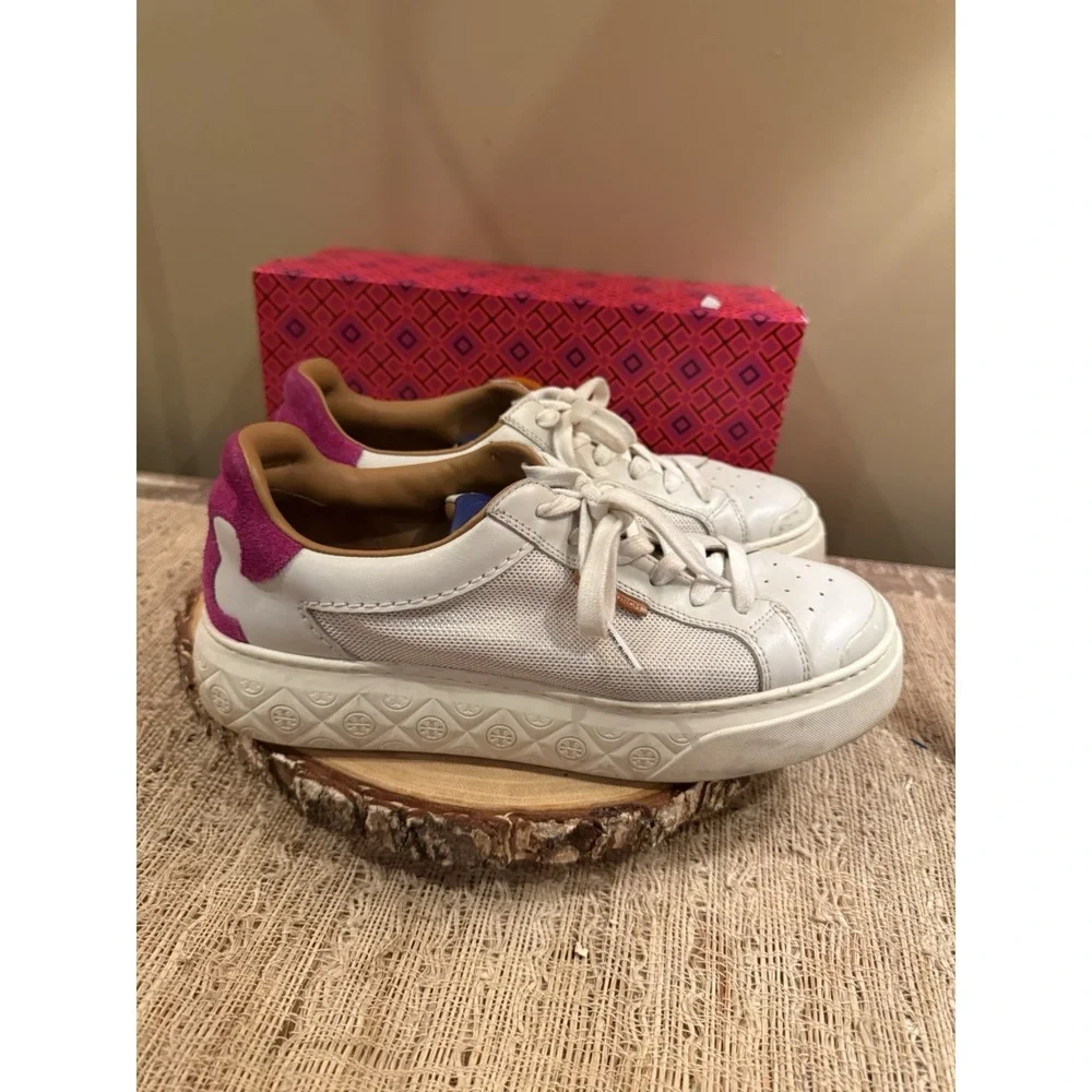 Tory Burch Ladybug Sneaker Intra-Mesh New Ivory & Fuchsia 141753 Women's S-9.5